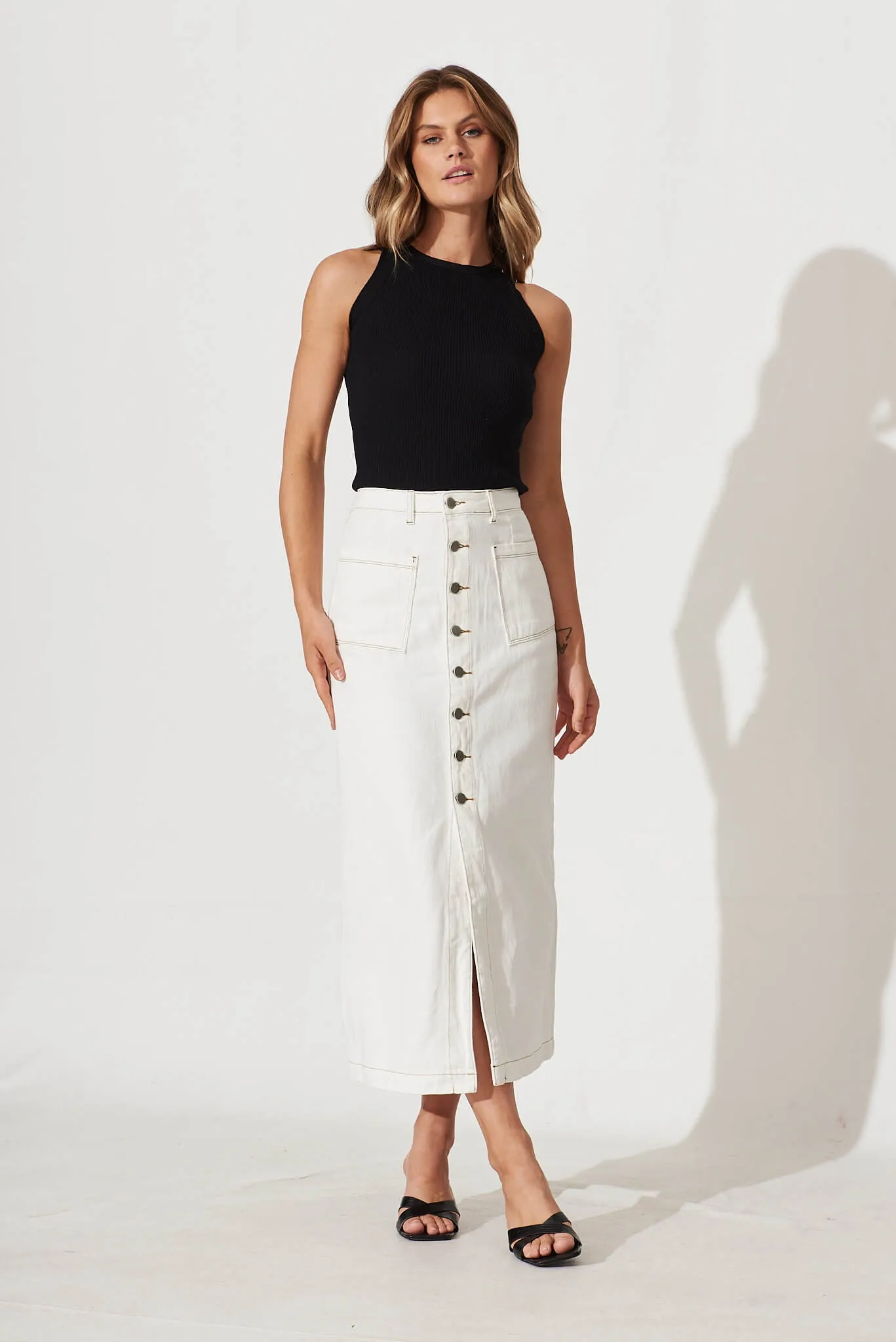 Starflower Maxi Denim Skirt In White sold by St Frock product image thumbnail 4