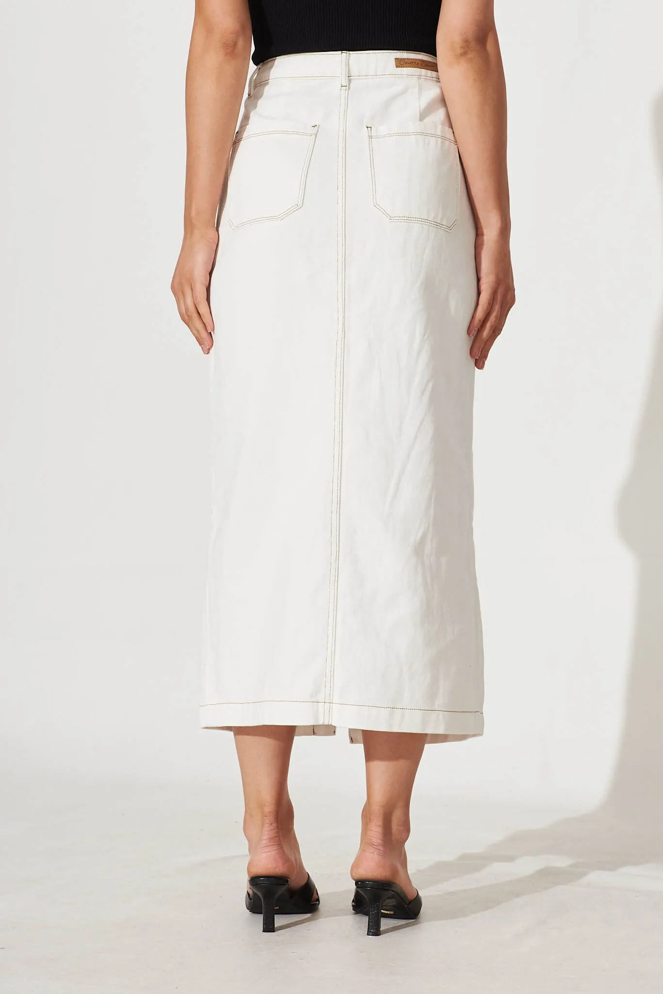 Starflower Maxi Denim Skirt In White sold by St Frock product image thumbnail 3