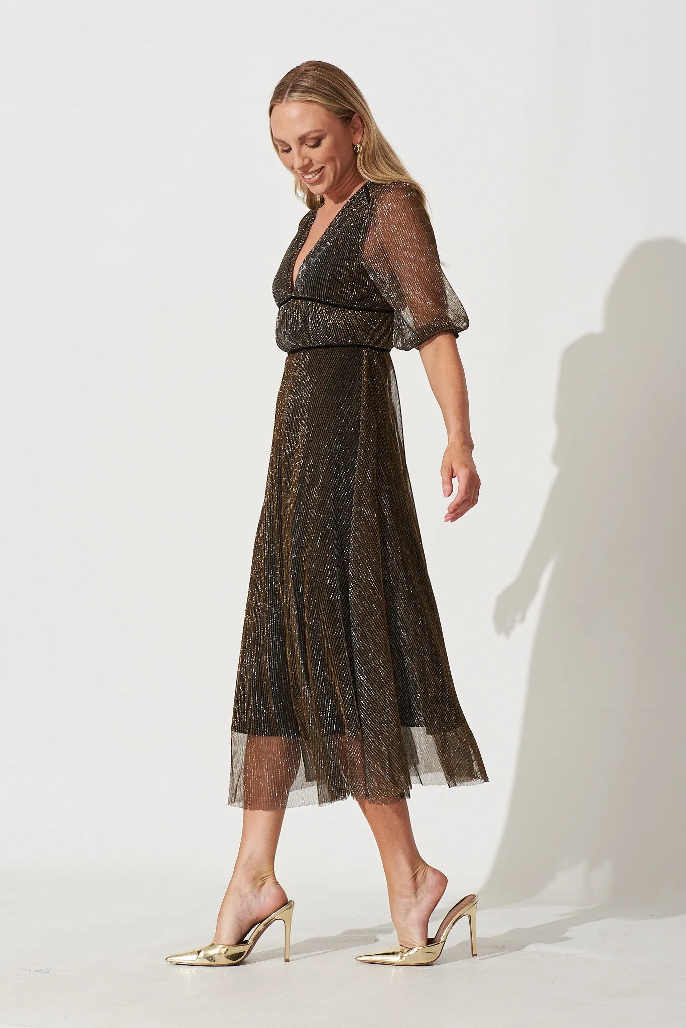 Mana Maxi Dress In Black And Gold Lurex sold by St Frock product image thumbnail 3