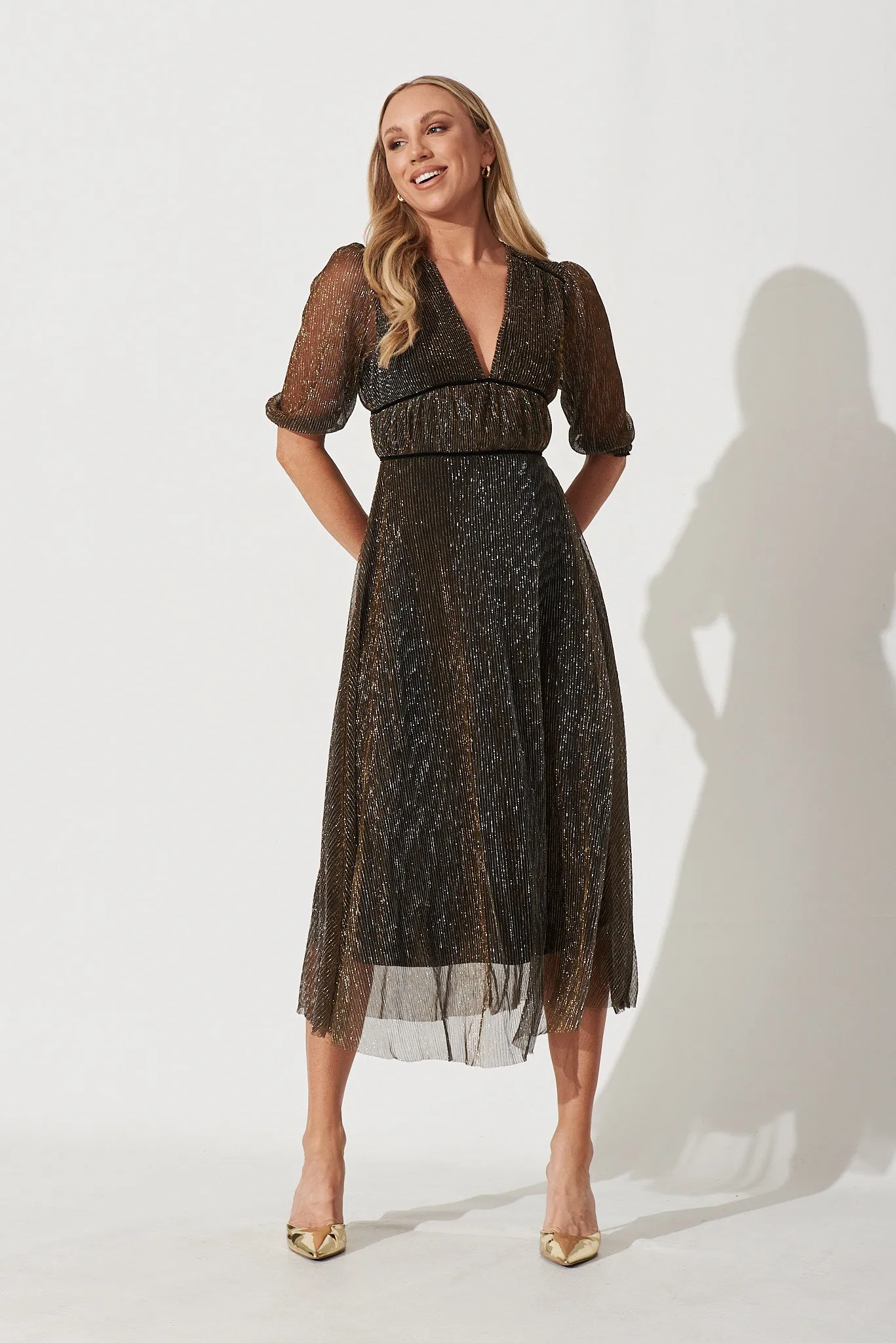 Mana Maxi Dress In Black And Gold Lurex sold by St Frock product image thumbnail 5