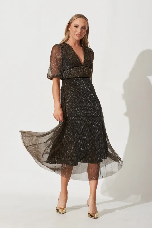 Mana Maxi Dress In Black And Gold Lurex sold by St Frock