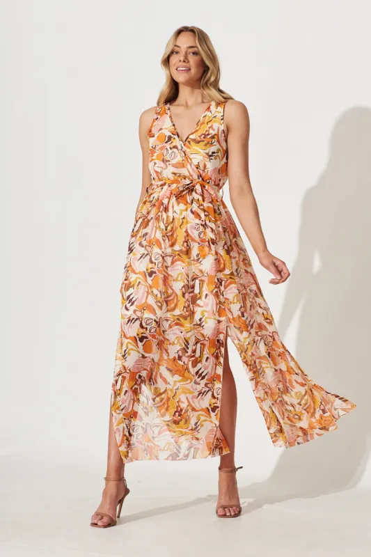 Temptation Maxi Dress In Tangerine Multi Floral Print With Lurex sold by St Frock