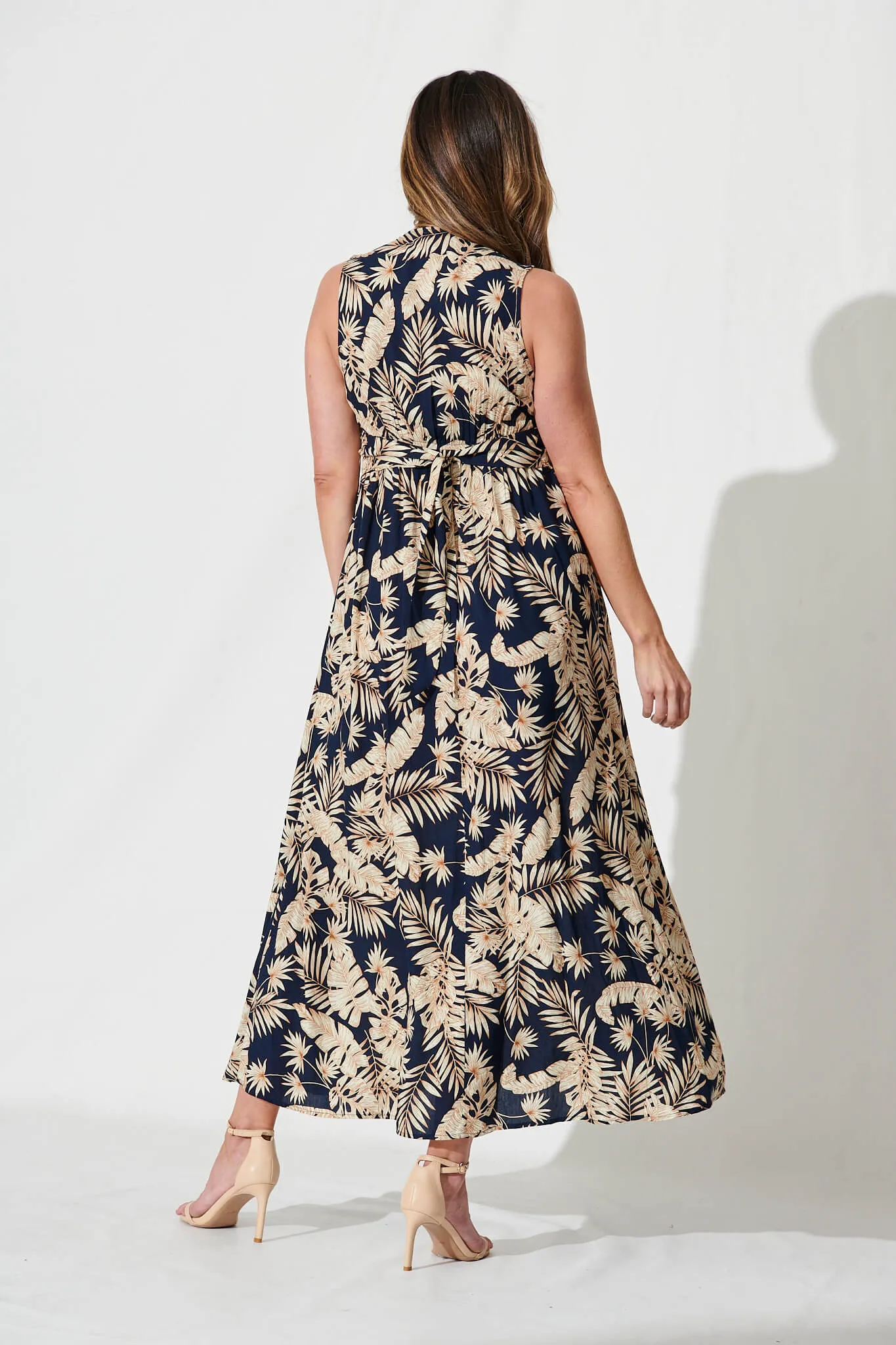 Moments Maxi Dress In Navy Leaf Print sold by St Frock product image thumbnail 4