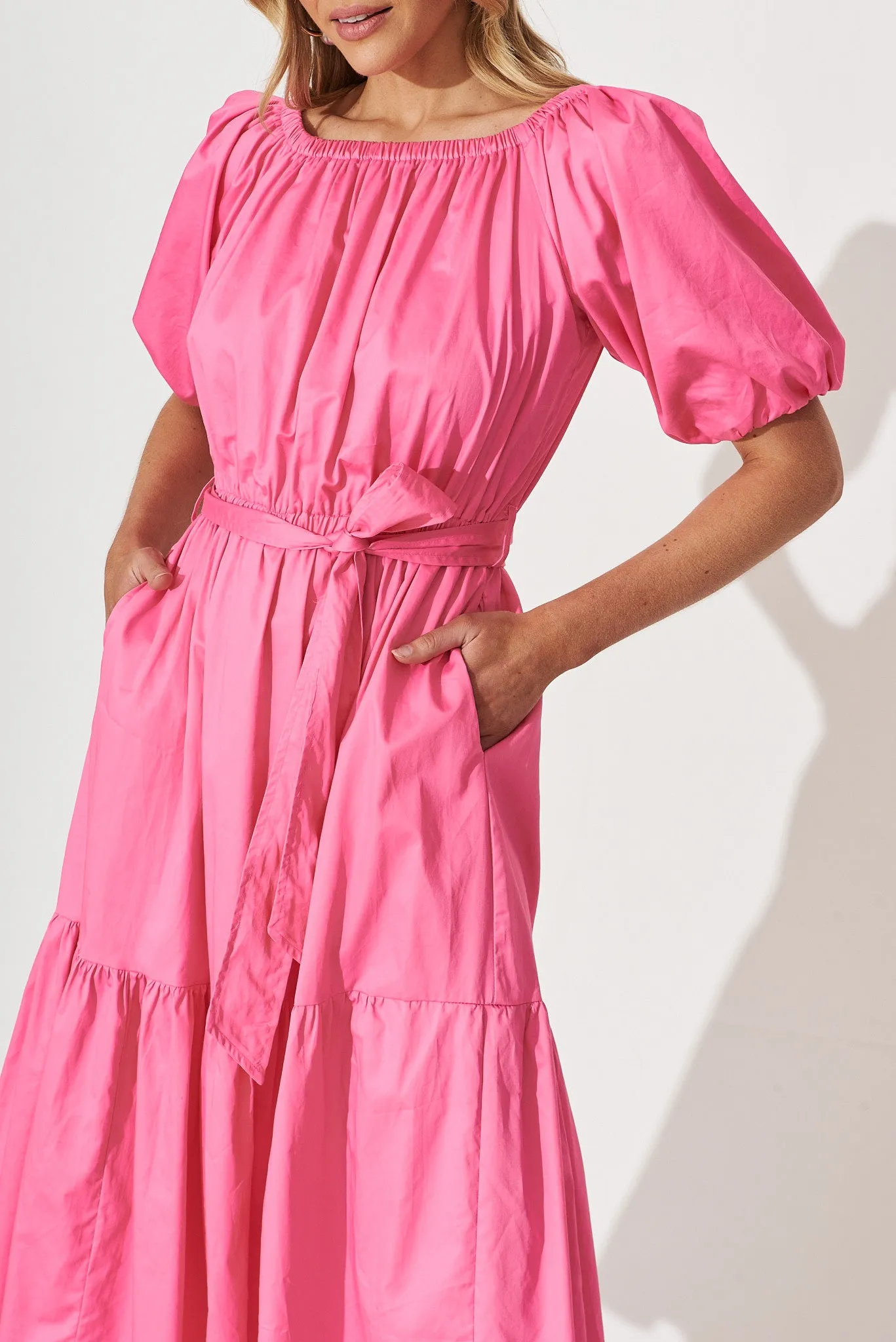 Margarita Midi Dress In Hot Pink Cotton sold by St Frock product image thumbnail 5