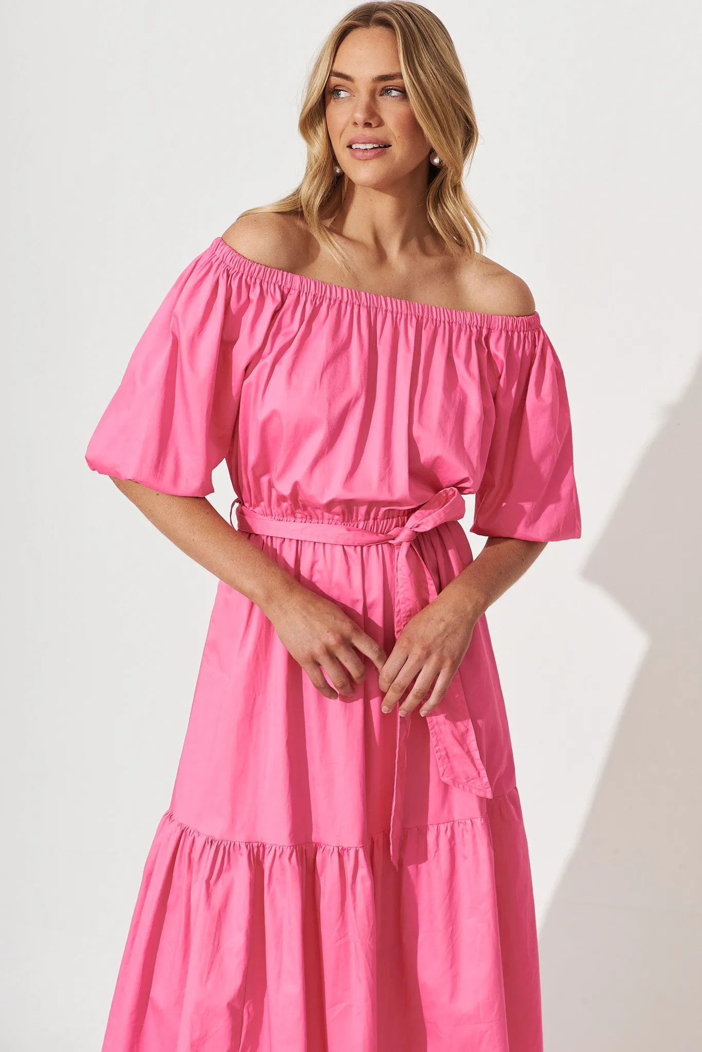 Margarita Midi Dress In Hot Pink Cotton sold by St Frock product image thumbnail 2