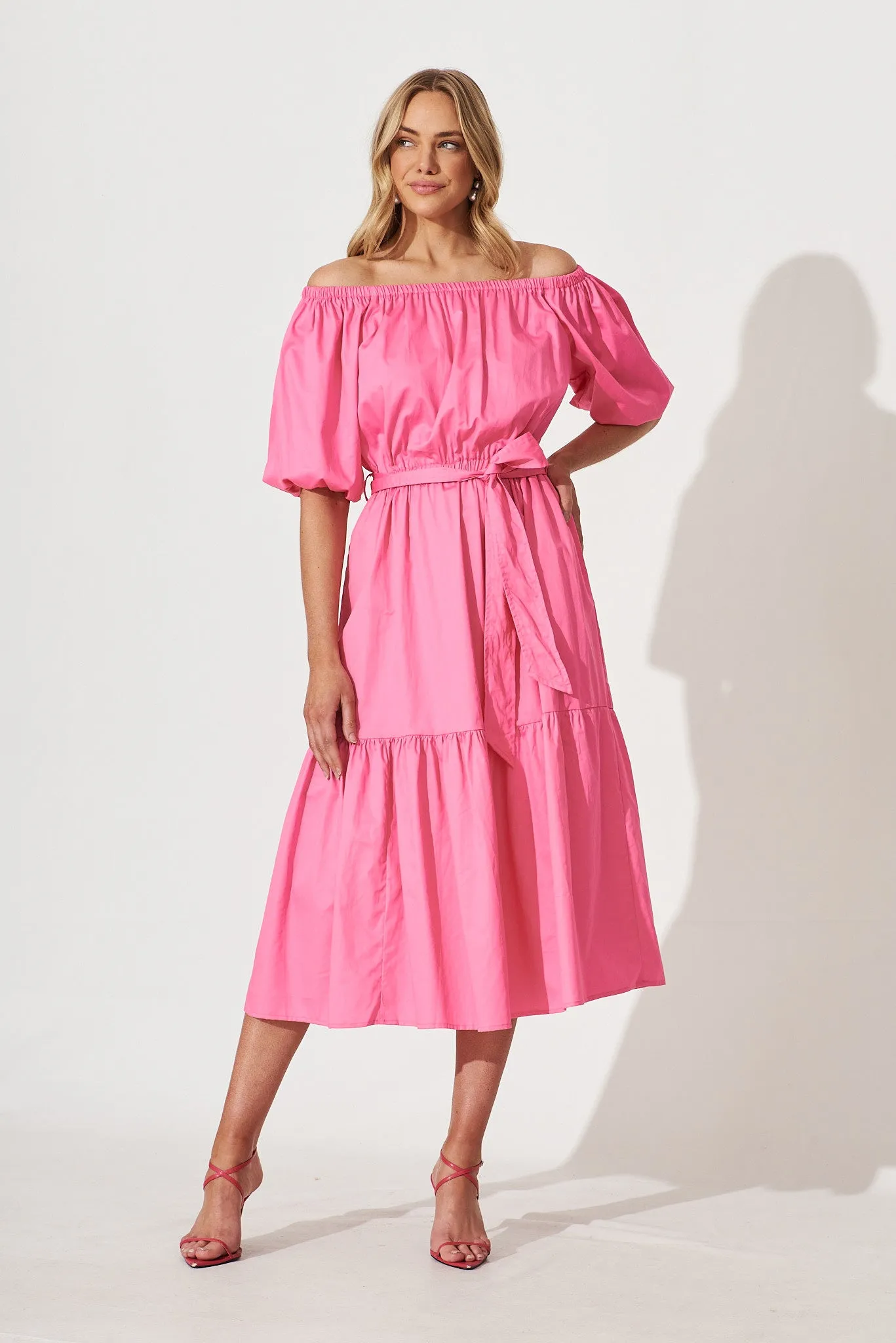 Margarita Midi Dress In Hot Pink Cotton sold by St Frock
