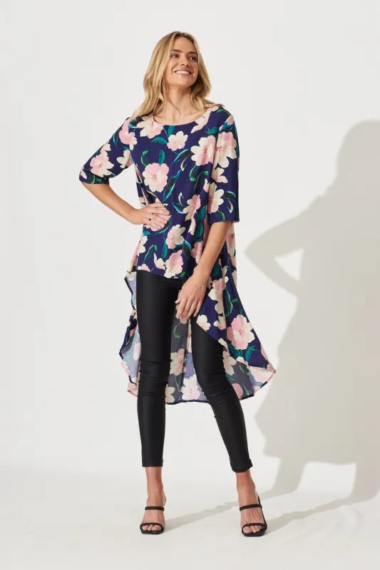 Give Love High Low Top In Navy With Blush Floral sold by St Frock