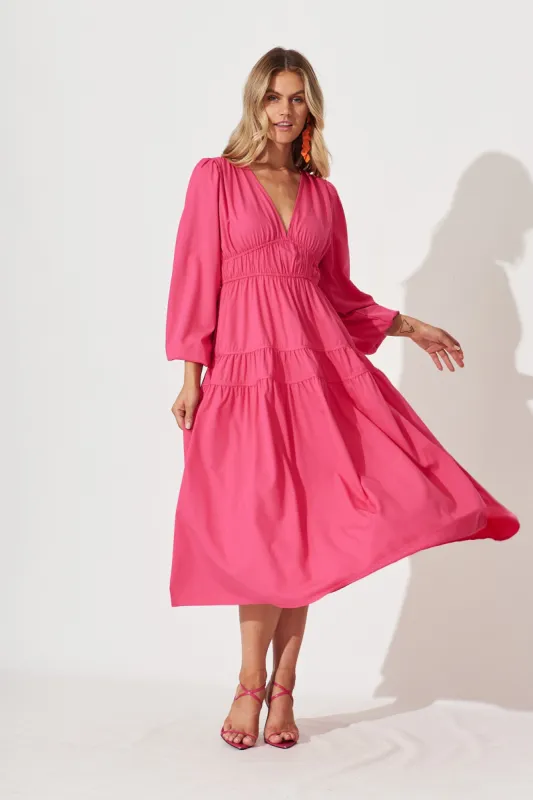 Blossom Midi Dress In Fuchsia sold by St Frock