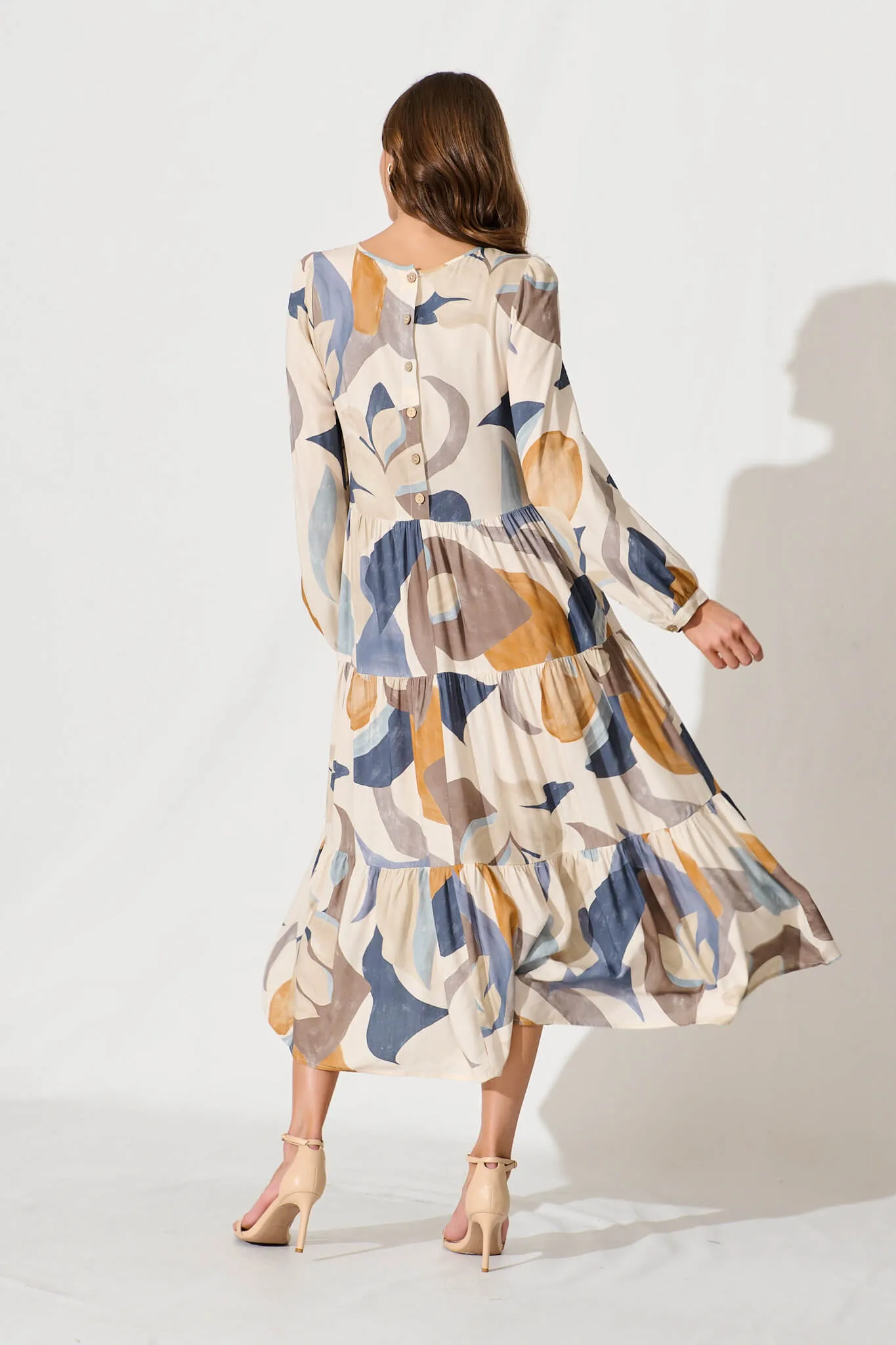 Lolita Midi Smock Dress In Multi Swirl Linen Blend sold by St Frock product image thumbnail 4