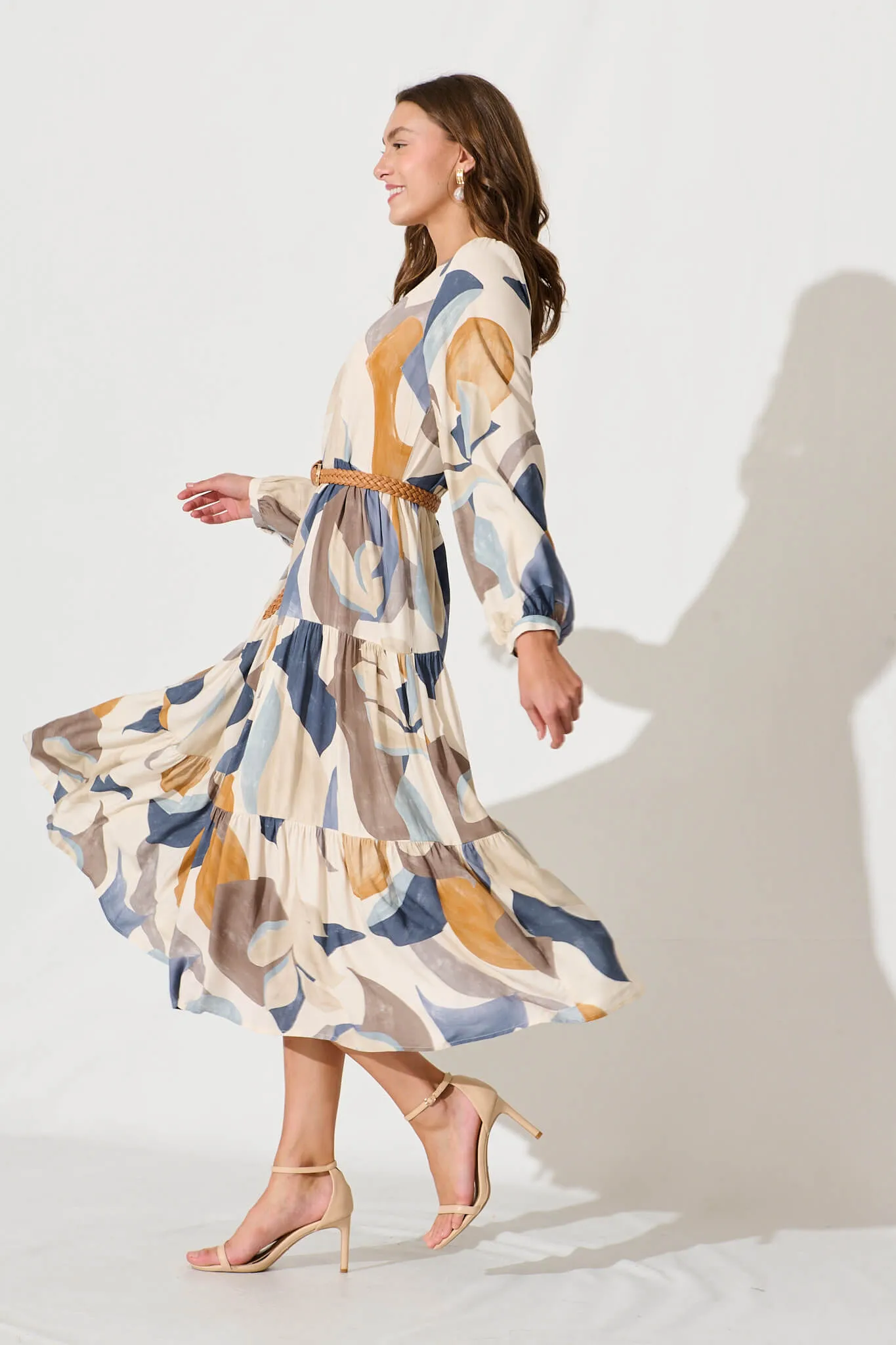Lolita Midi Smock Dress In Multi Swirl Linen Blend sold by St Frock product image thumbnail 3