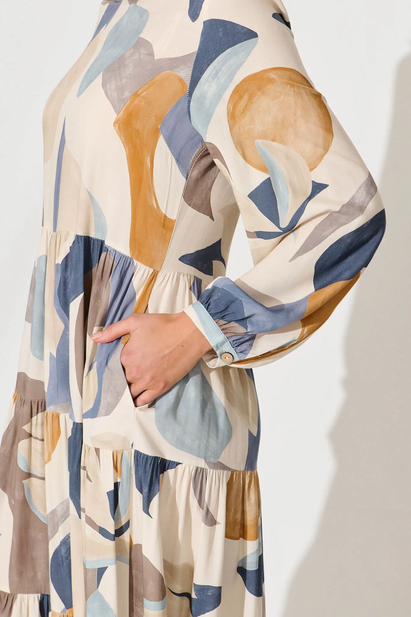 Lolita Midi Smock Dress In Multi Swirl Linen Blend sold by St Frock product image thumbnail 5