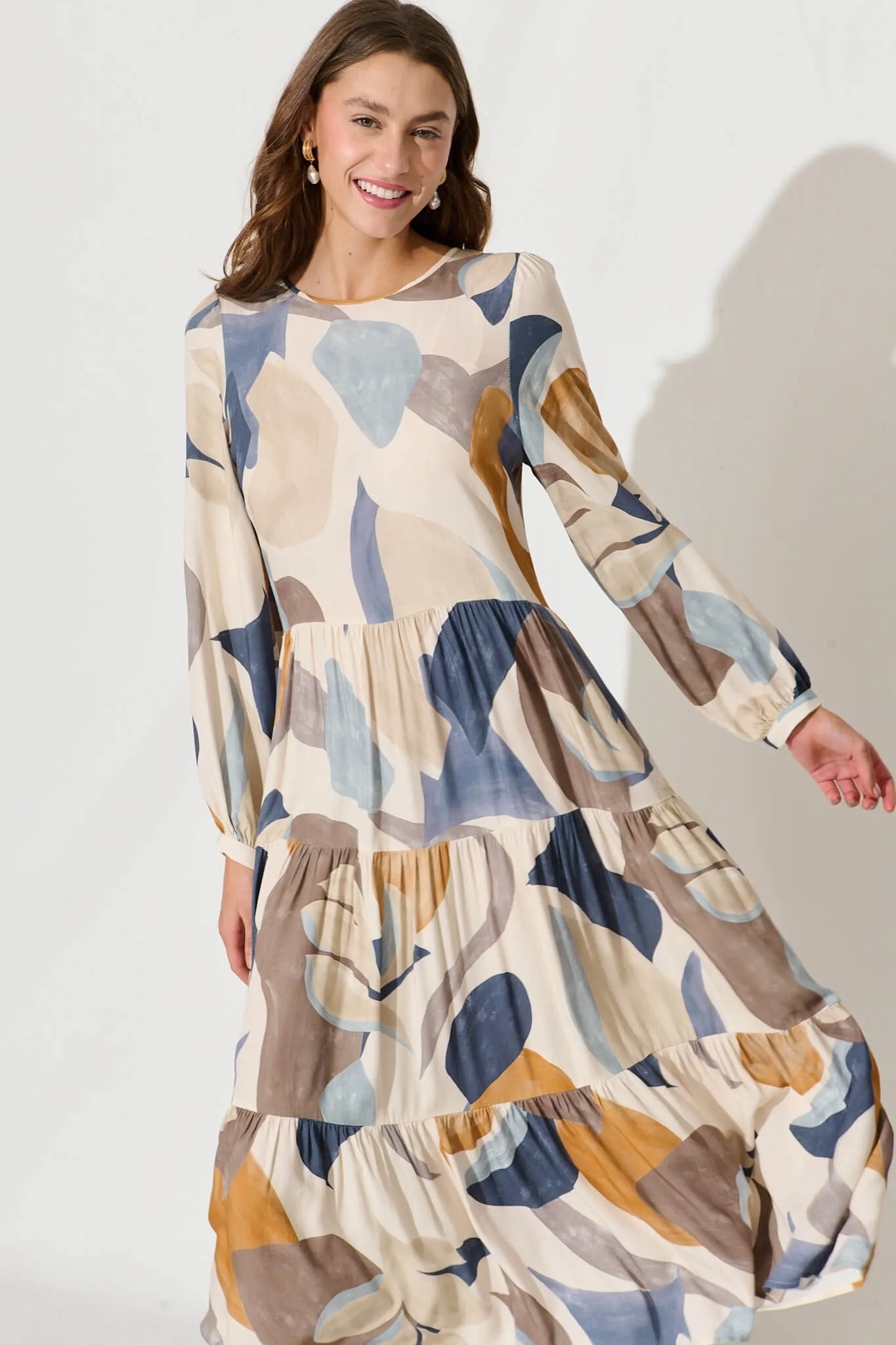 Lolita Midi Smock Dress In Multi Swirl Linen Blend sold by St Frock product image thumbnail 2