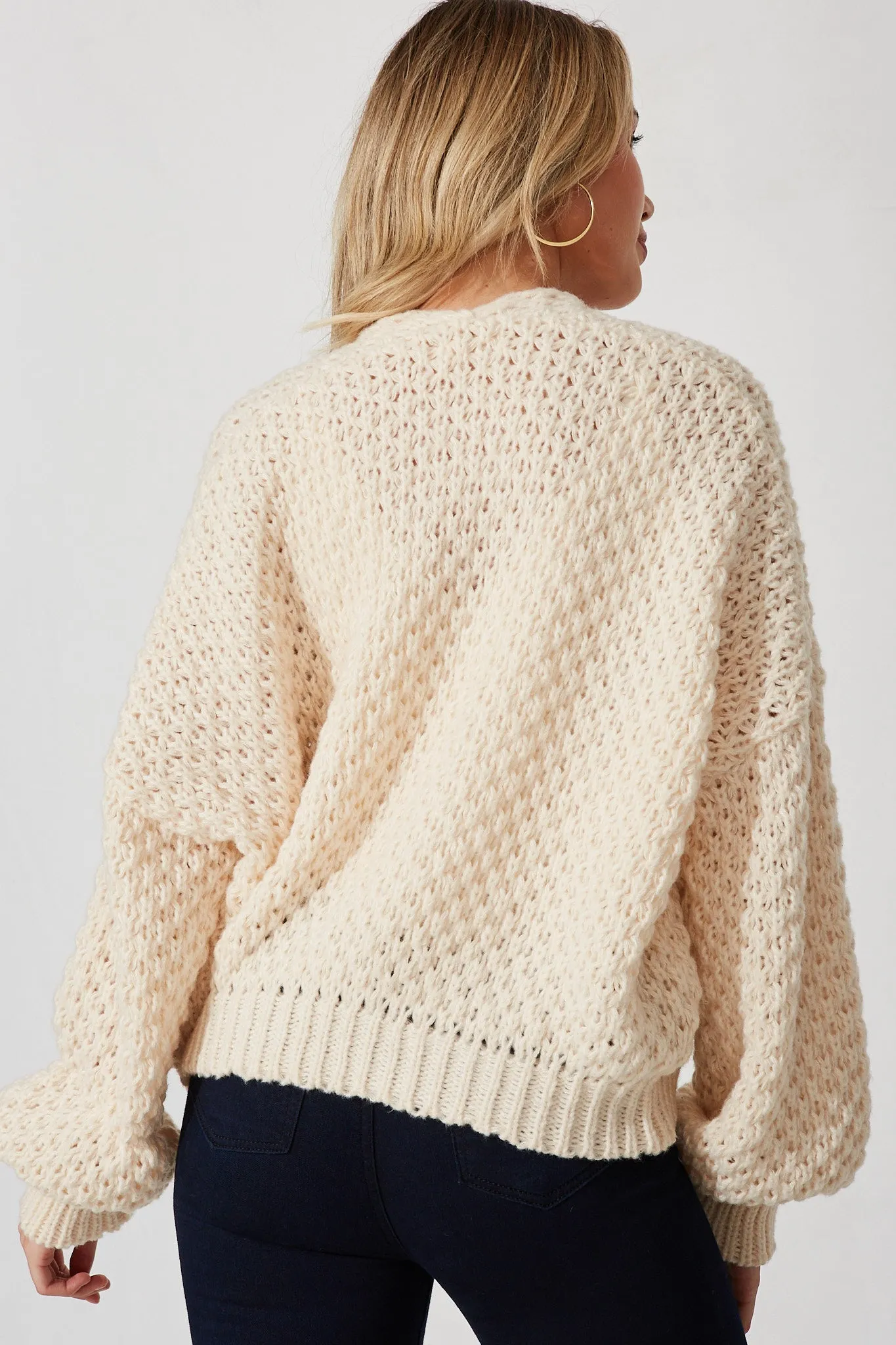 Mira Knit Cardigan In Beige Wool Blend sold by St Frock product image thumbnail 4