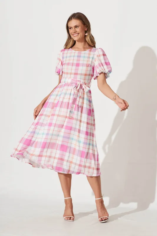 Miranda Midi Dress In Pink With Multi Check sold by St Frock