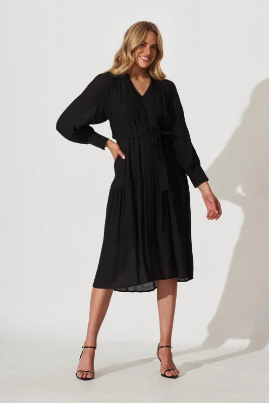 Ellora Midi Dress In Black sold by St Frock