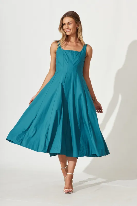 Angelita Midi Dress In Teal Cotton sold by St Frock