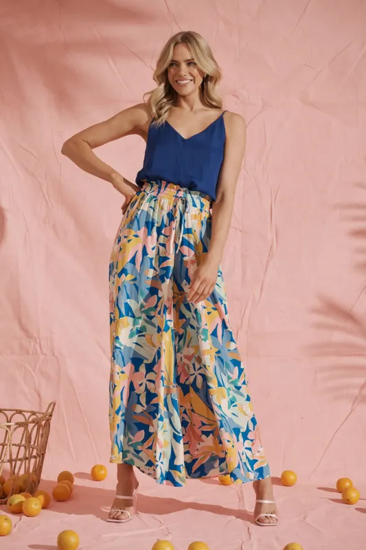Mariah Pants In Cobalt With Multi Floral sold by St Frock