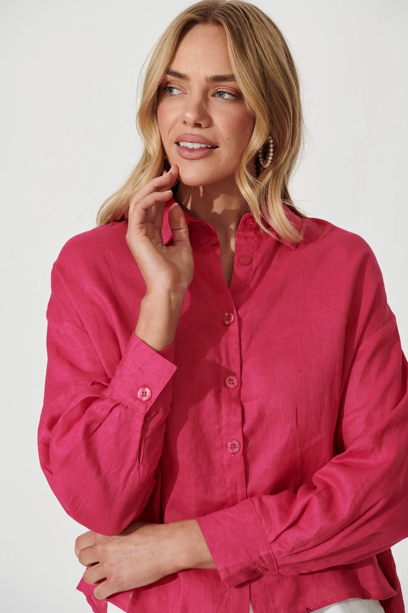 Caterina Shirt In Hot Pink Linen sold by St Frock product image thumbnail 5