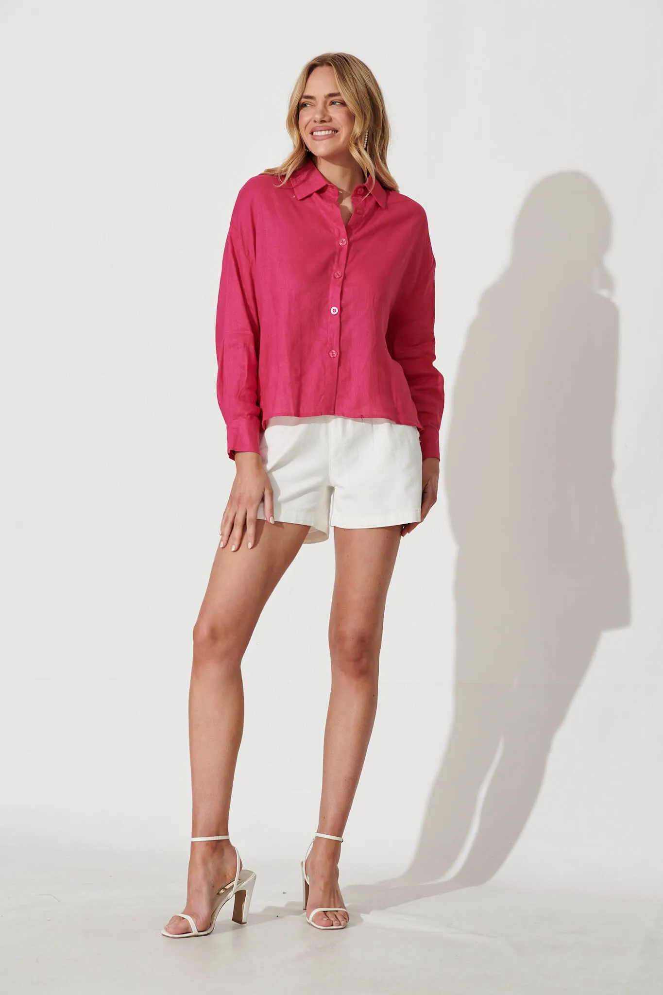 Caterina Shirt In Hot Pink Linen sold by St Frock product image thumbnail 4
