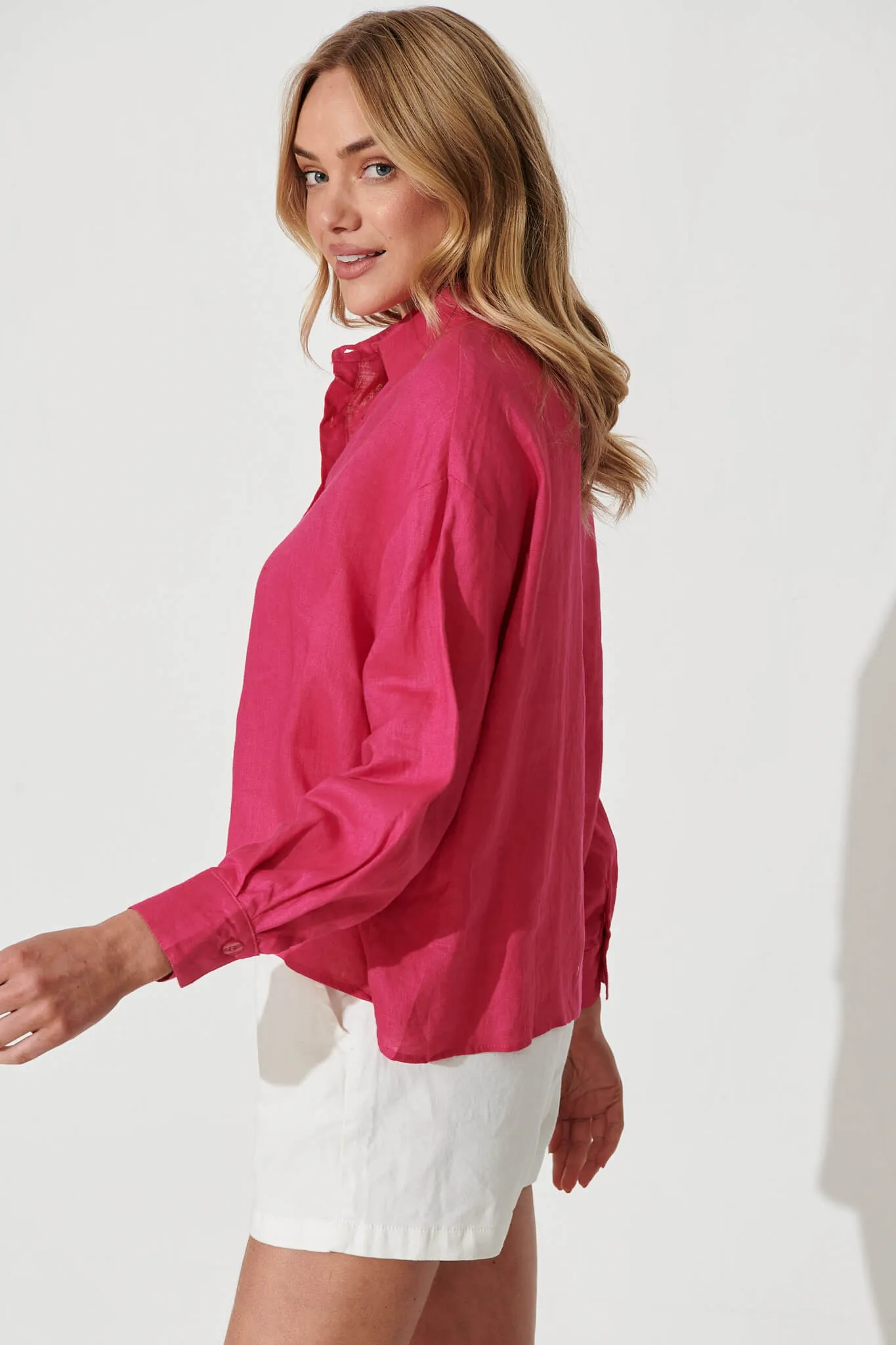 Caterina Shirt In Hot Pink Linen sold by St Frock product image thumbnail 2
