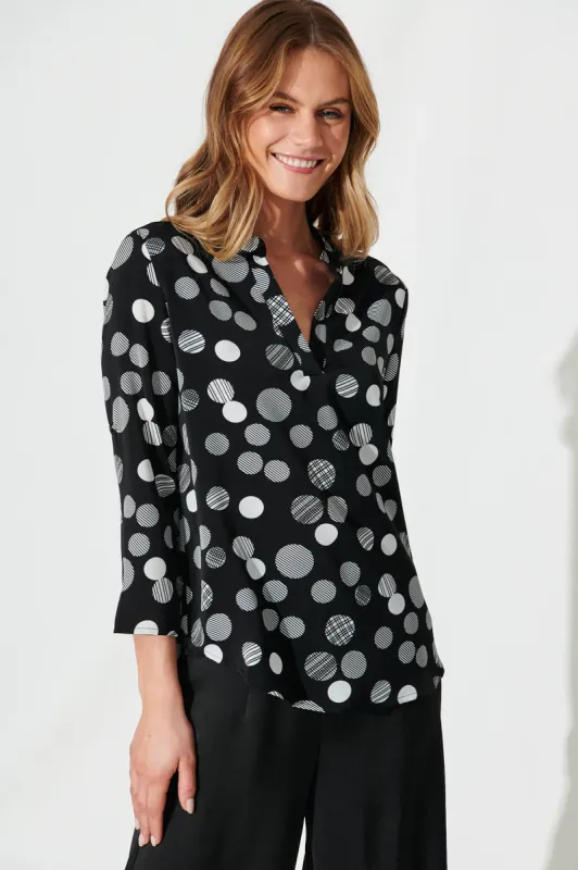 Isa Top In Black With White Spots sold by St Frock