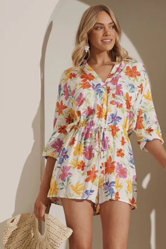 Powers Playsuit In White With Bright Floral Print sold by St Frock