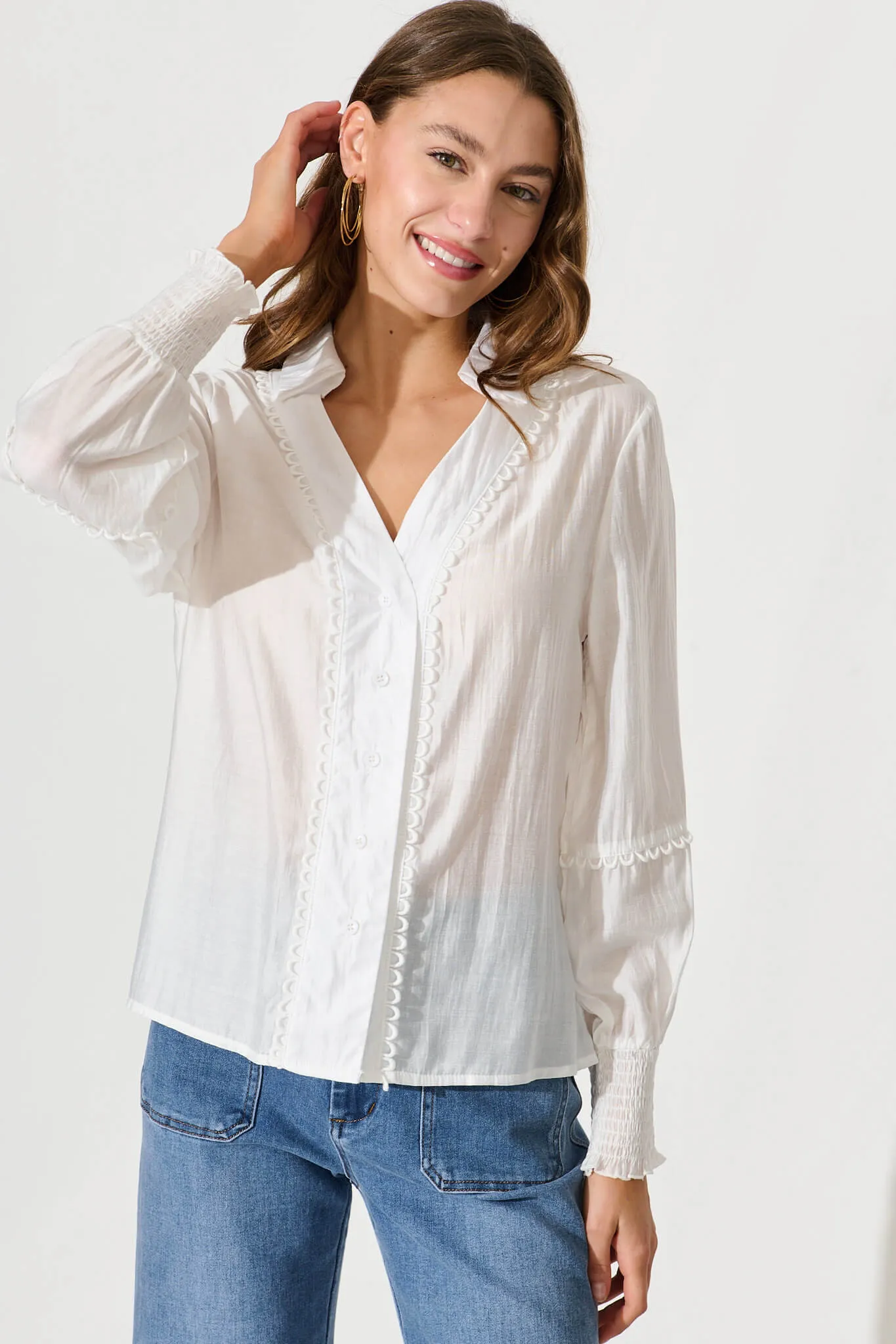 Rosabelle Shirt In White With Lace Trim sold by St Frock