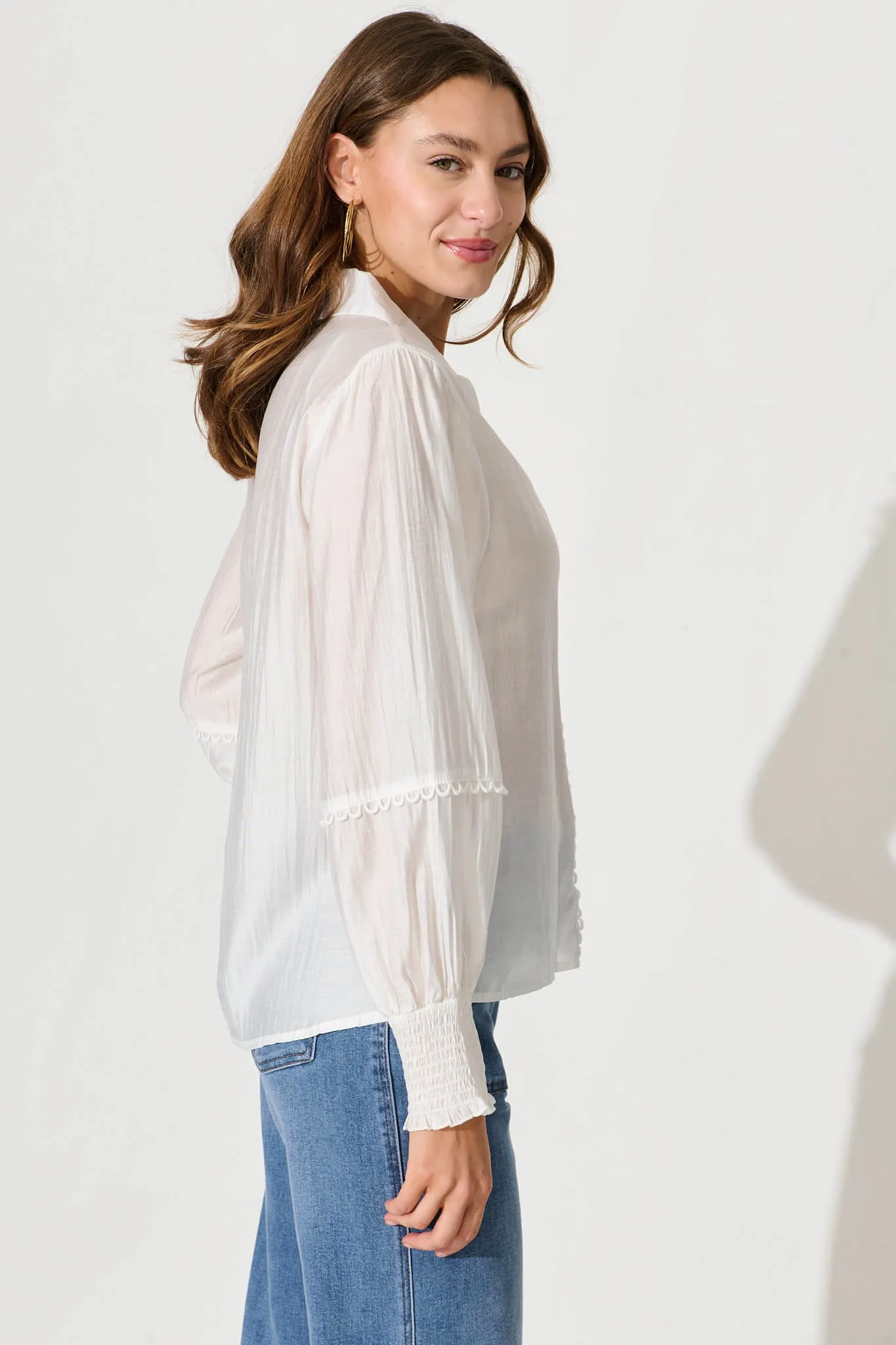 Rosabelle Shirt In White With Lace Trim sold by St Frock product image thumbnail 3