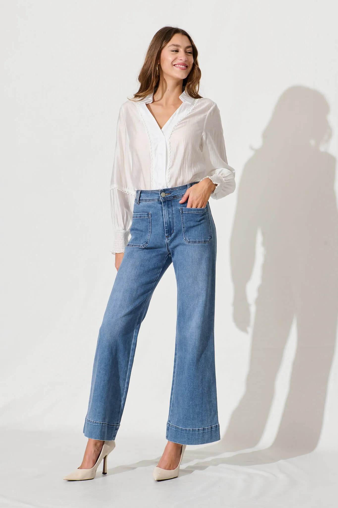 Rosabelle Shirt In White With Lace Trim sold by St Frock product image thumbnail 5