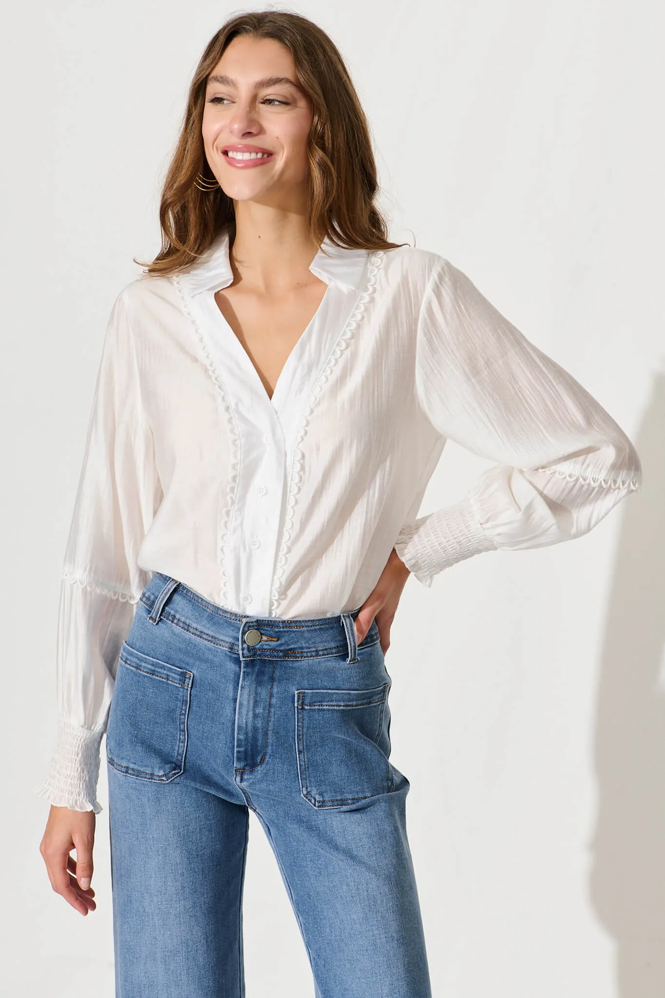 Rosabelle Shirt In White With Lace Trim sold by St Frock product image thumbnail 2