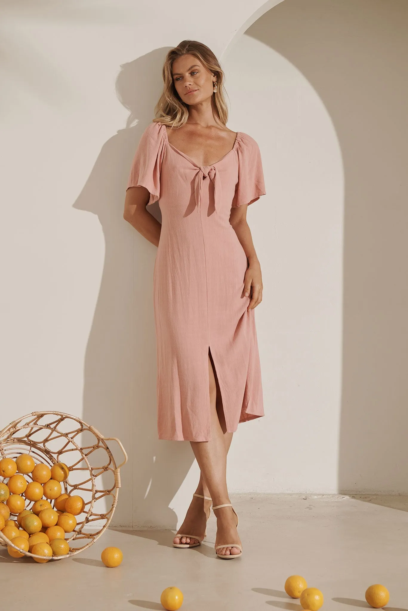 Claudia Midi Dress In Blush Linen sold by St Frock