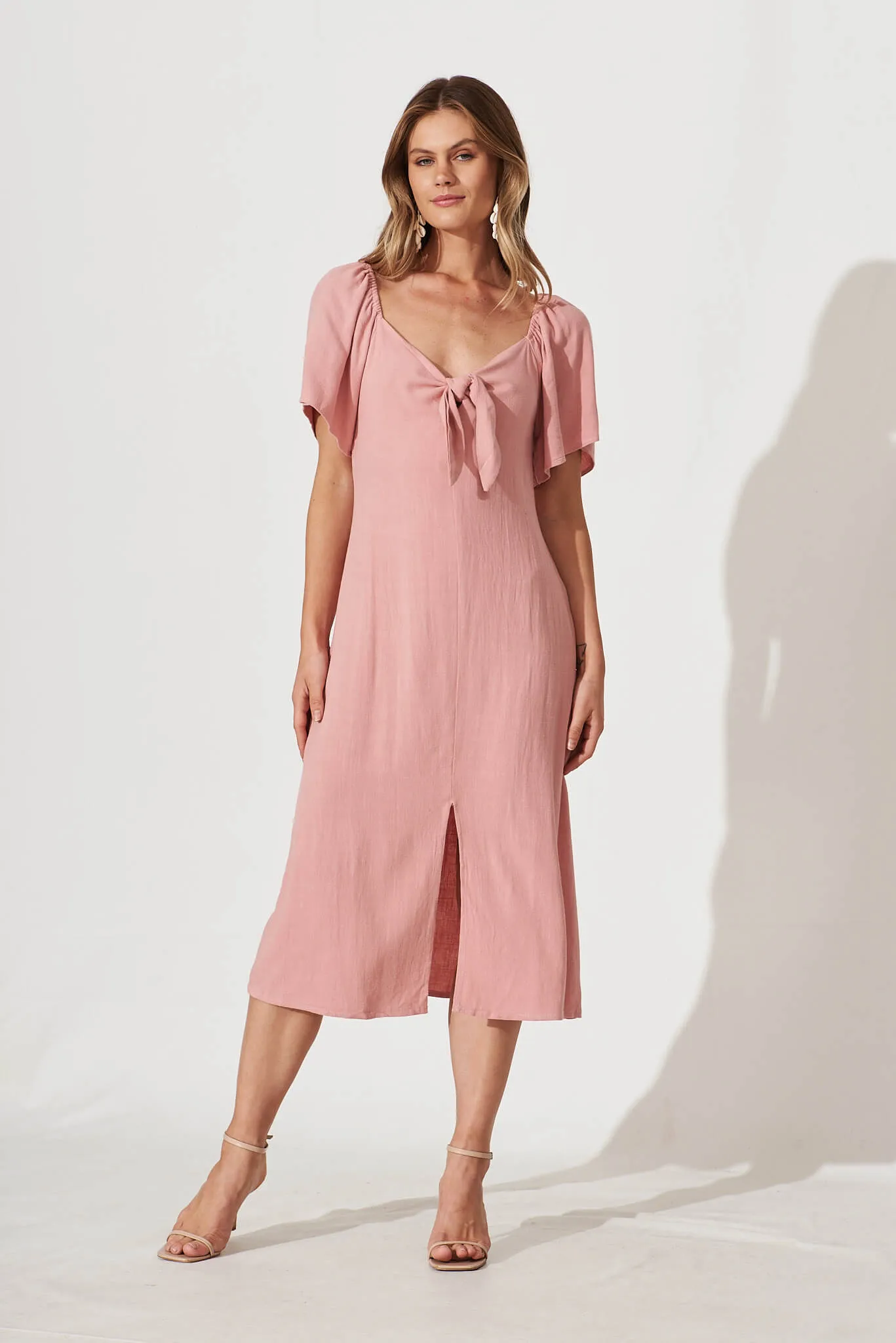 Claudia Midi Dress In Blush Linen sold by St Frock product image thumbnail 4