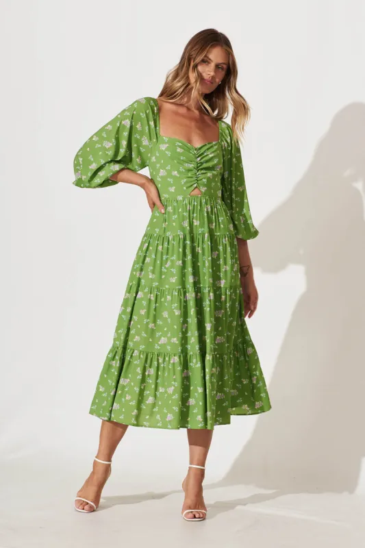 Diaz Midi Dress In Green Floral sold by St Frock