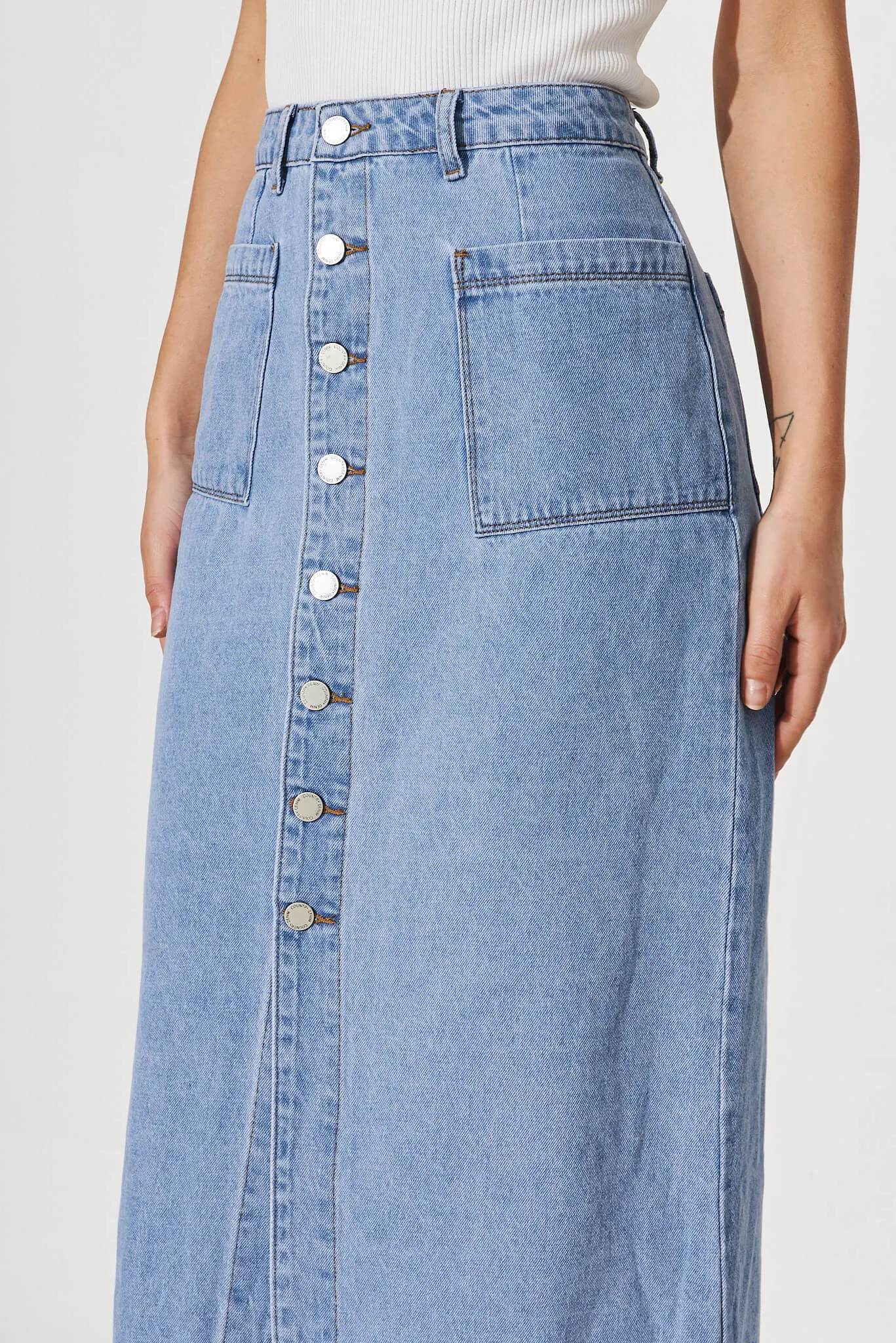 Starflower Maxi Denim Skirt In Light Blue sold by St Frock product image thumbnail 5