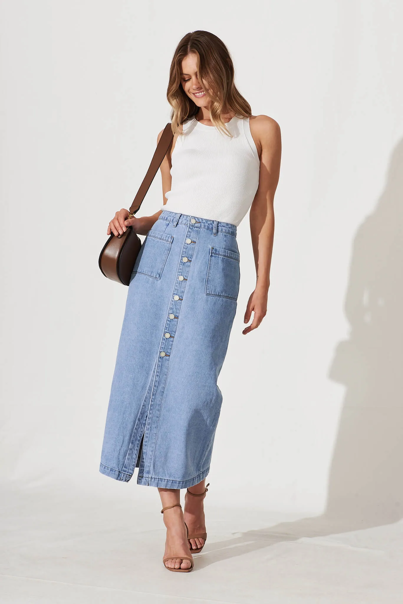Starflower Maxi Denim Skirt In Light Blue sold by St Frock product image thumbnail 4