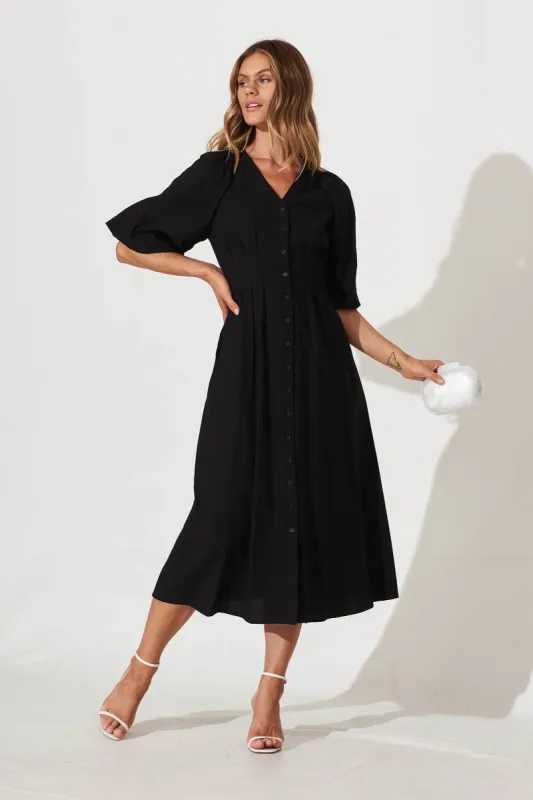Diane Midi Dress In Black Cotton Blend sold by St Frock