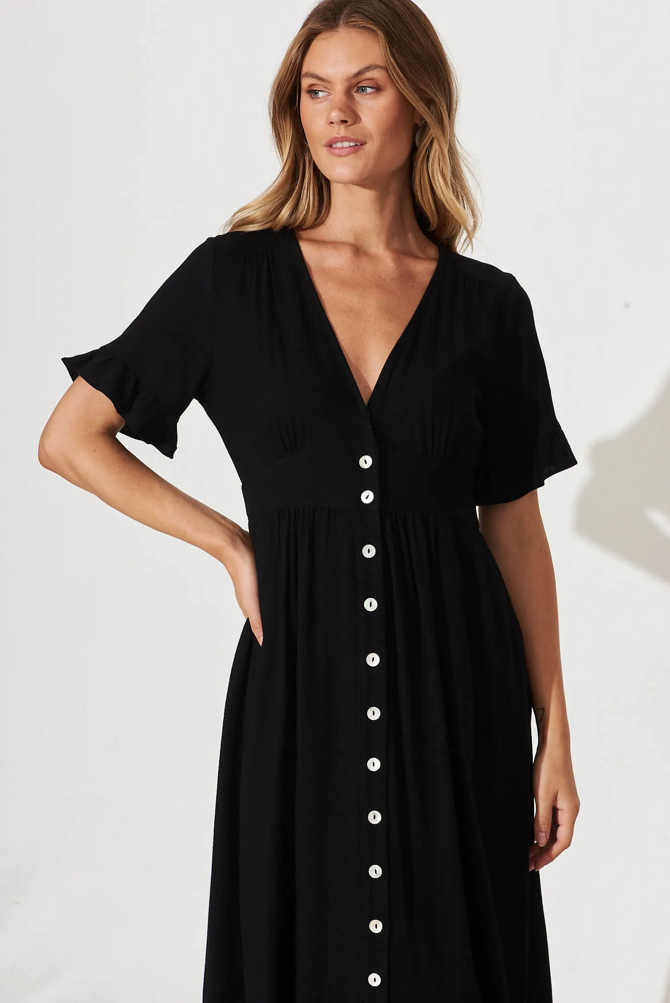 Aire Midi Dress In Black Linen sold by St Frock product image thumbnail 2