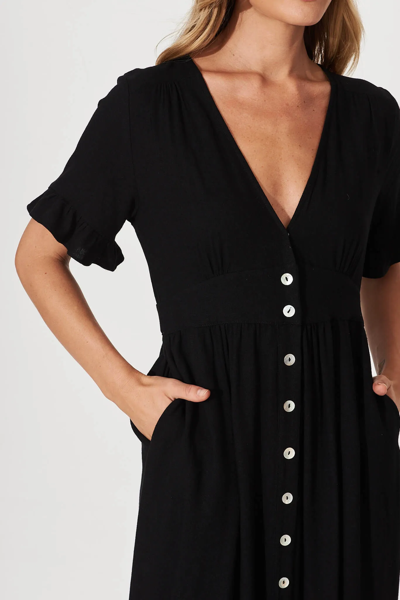 Aire Midi Dress In Black Linen sold by St Frock product image thumbnail 5