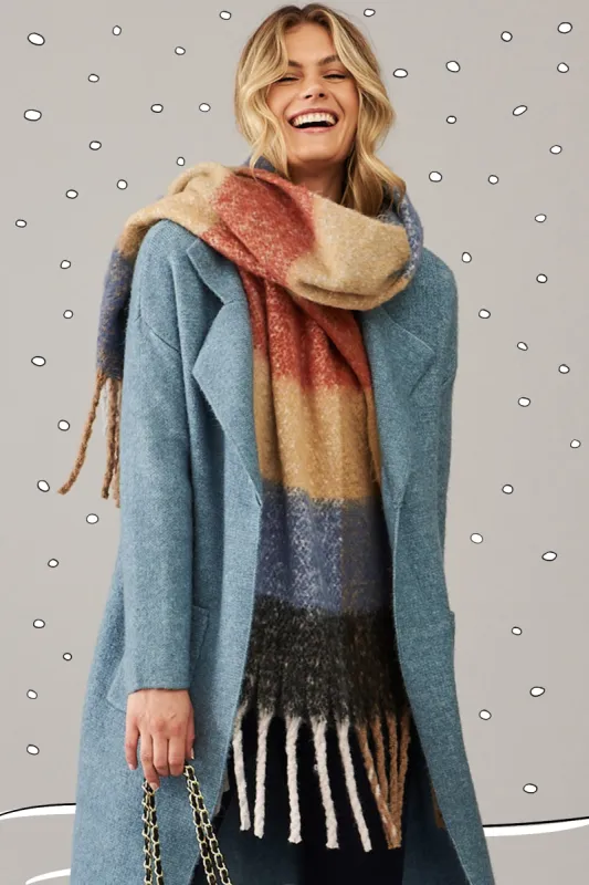 Brooklyn Oversized Knit Scarf In Red And Blue Check sold by St Frock