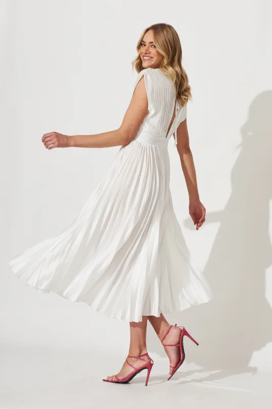 Anetta Midi Dress In Pleated White Satin sold by St Frock