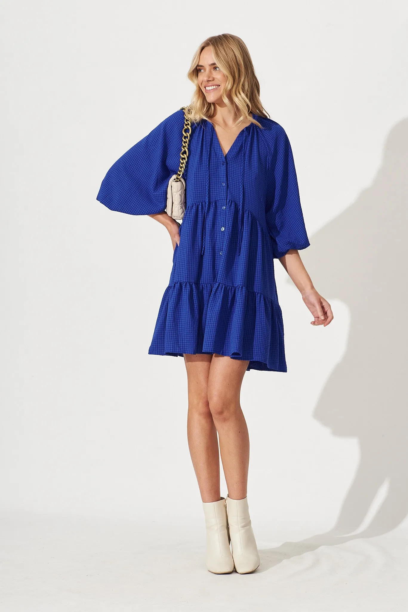 Candour Smock Dress In Cobalt Blue Gingham sold by St Frock product image thumbnail 2