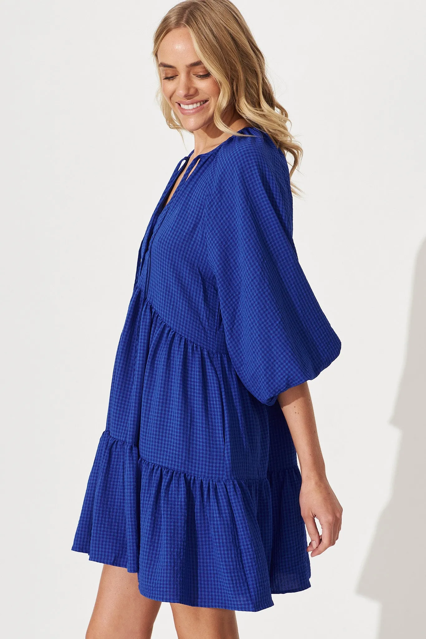 Candour Smock Dress In Cobalt Blue Gingham sold by St Frock product image thumbnail 5