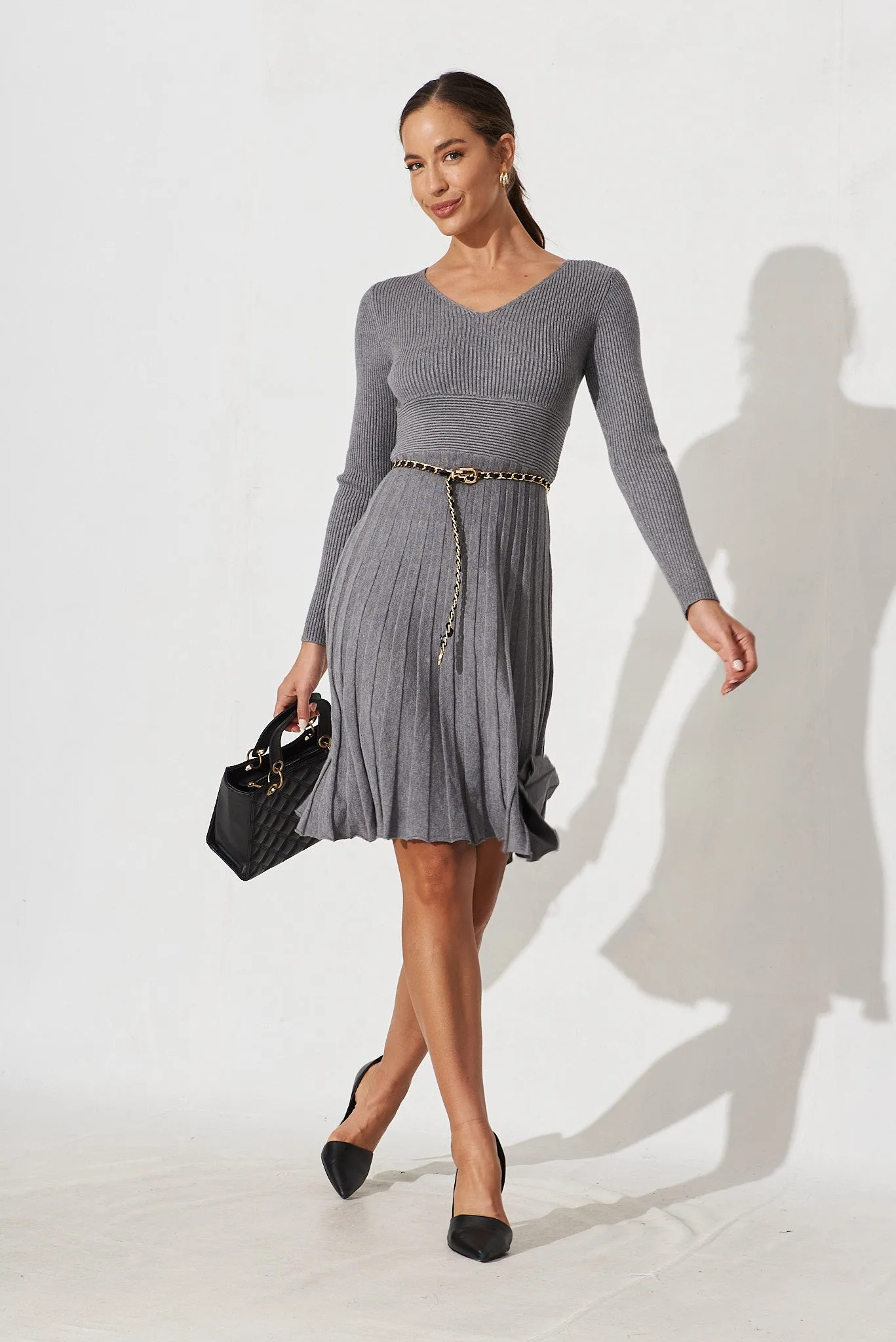 Koby Knit Dress In Grey Marle sold by St Frock