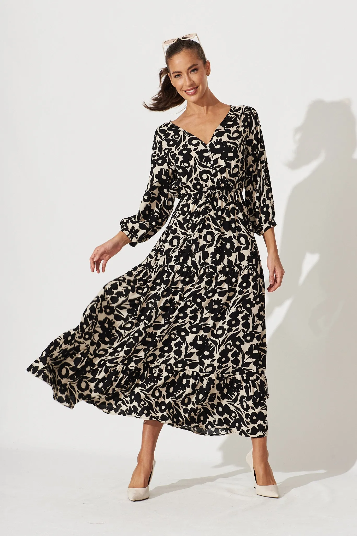 Lucinda Maxi Dress In Black With Cream Floral sold by St Frock product image thumbnail 2