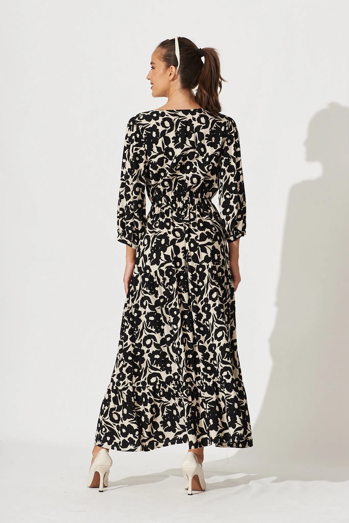 Lucinda Maxi Dress In Black With Cream Floral sold by St Frock product image thumbnail 5