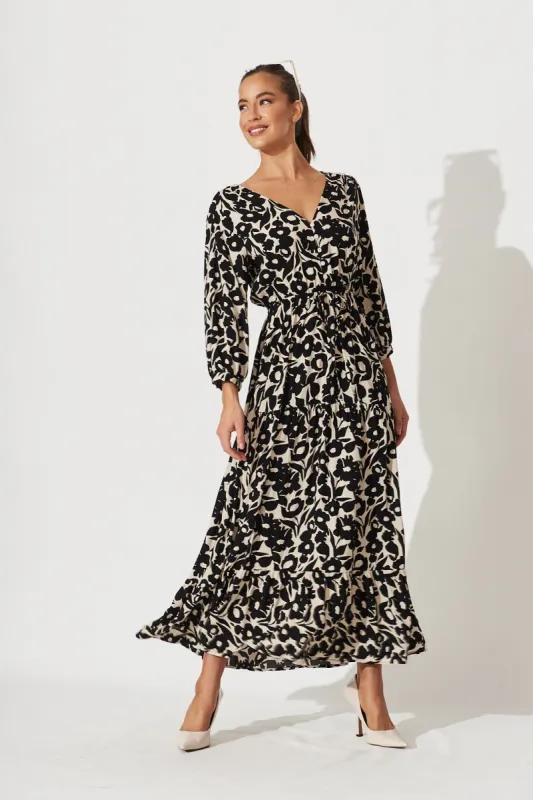 Lucinda Maxi Dress In Black With Cream Floral sold by St Frock