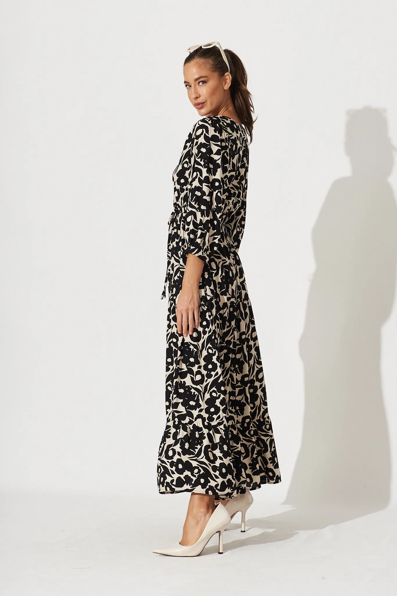 Lucinda Maxi Dress In Black With Cream Floral sold by St Frock product image thumbnail 4