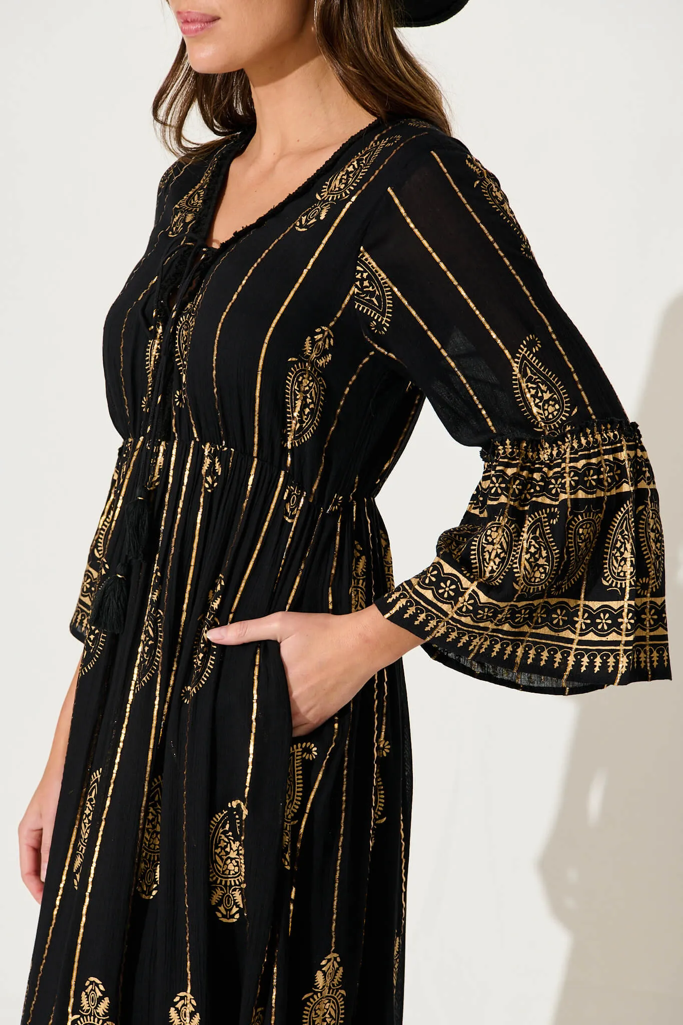 Ellie Maxi Dress In Black With Gold Print sold by St Frock product image thumbnail 5