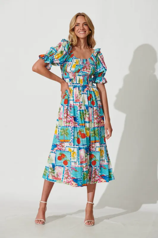 Truly Midi Dress In Patchwork Palm Print sold by St Frock