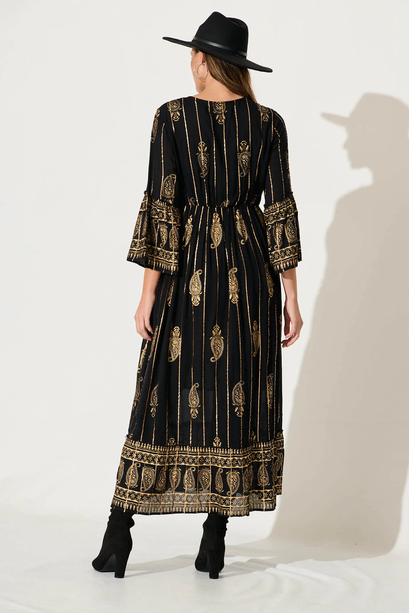 Ellie Maxi Dress In Black With Gold Print sold by St Frock product image thumbnail 4